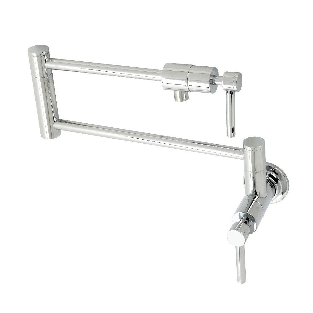 Kingston Brass KS4103DL Concord Wall Mount Pot Filler Faucet, Antique Brass in polished chrome finish with foldable swing arms.
