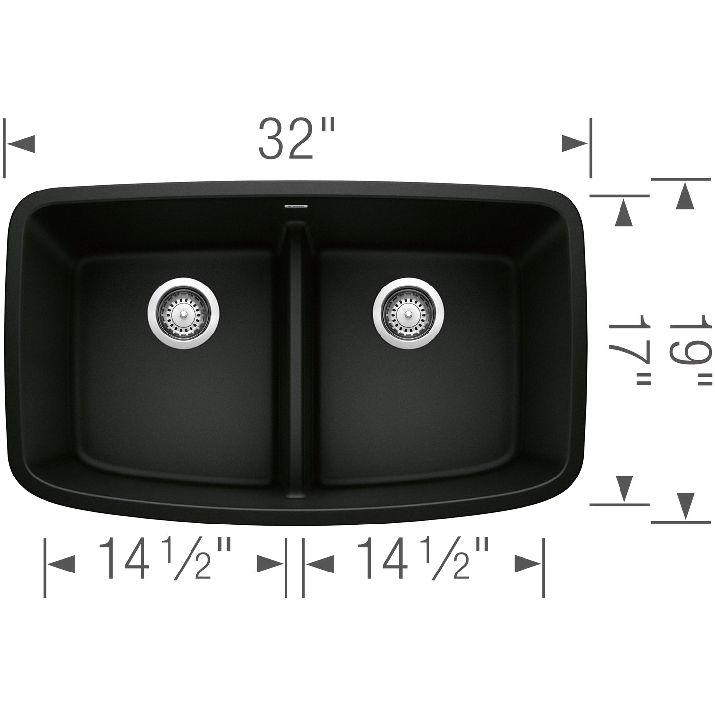 BLANCO Valea SILGRANIT 32" 50/50 Double Bowl Undermount Kitchen Sink with Low Divide