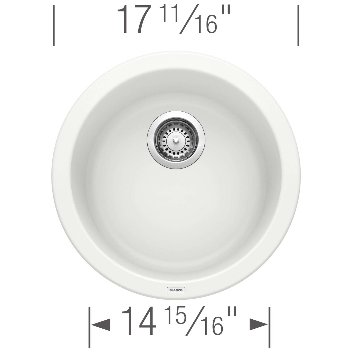 Top view of BLANCORONDO SILGRANIT 18" Dual Mount Bar Sink showcasing its round design and dimensions.