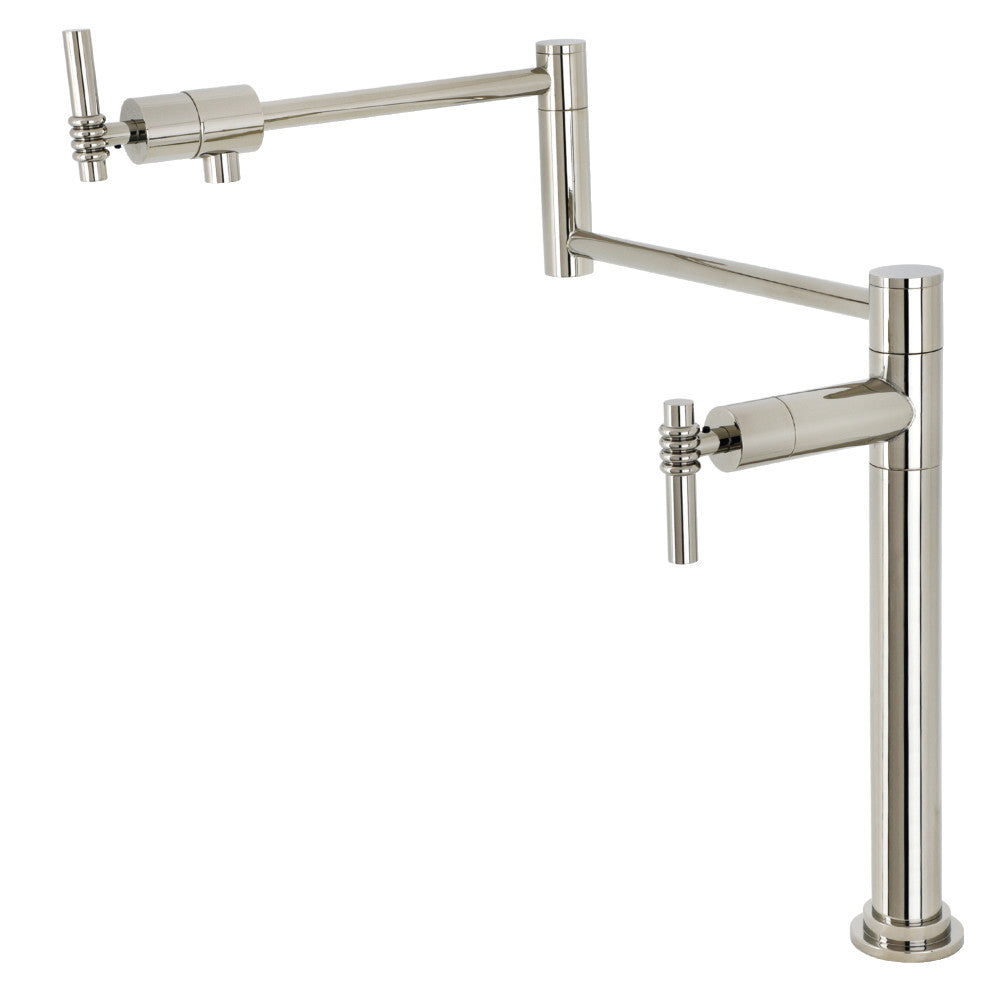 Kingston Brass KS4703ML Milano Deck Mount Pot Filler Faucet, Antique Brass in polished nickel finish.