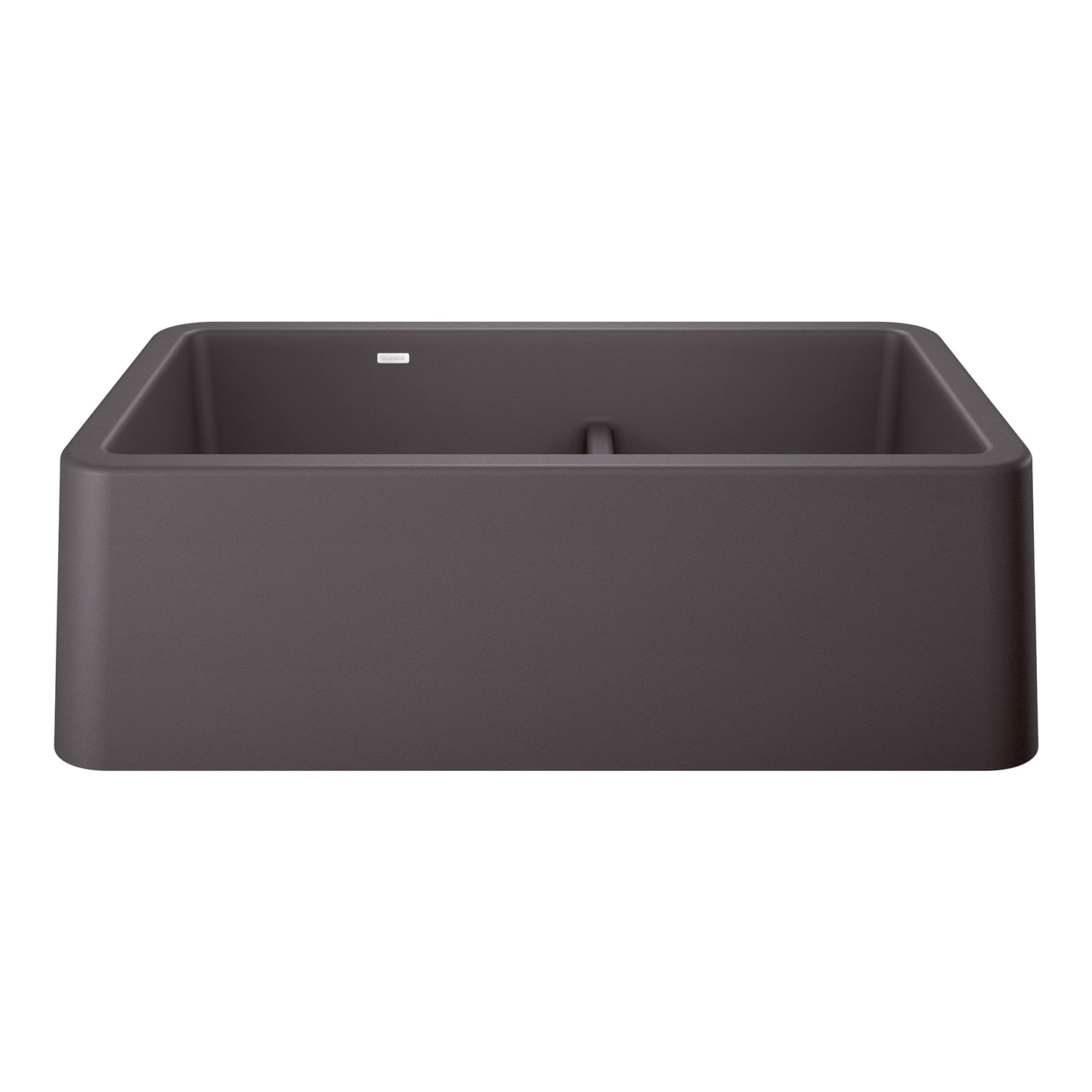 BLANCO Ikon SILGRANIT 33" Double Bowl Apron-Front Farmhouse Sink with Low Divide in a solid color.