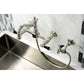 Kingston KS1263PKLBS Duchess Two-Handle Wall Mount Bridge Kitchen Faucet with Brass Sprayer, Antique Brass