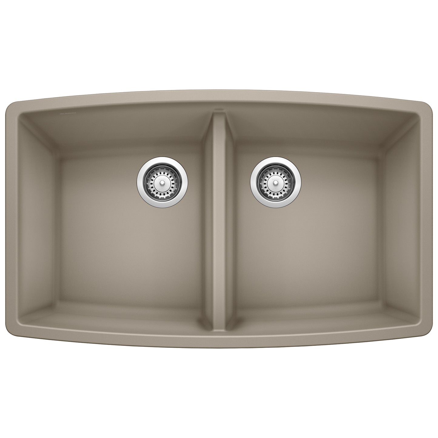 BLANCO Performa SILGRANIT 33" 50/50 Double Bowl Undermount Kitchen Sink with equal basins.