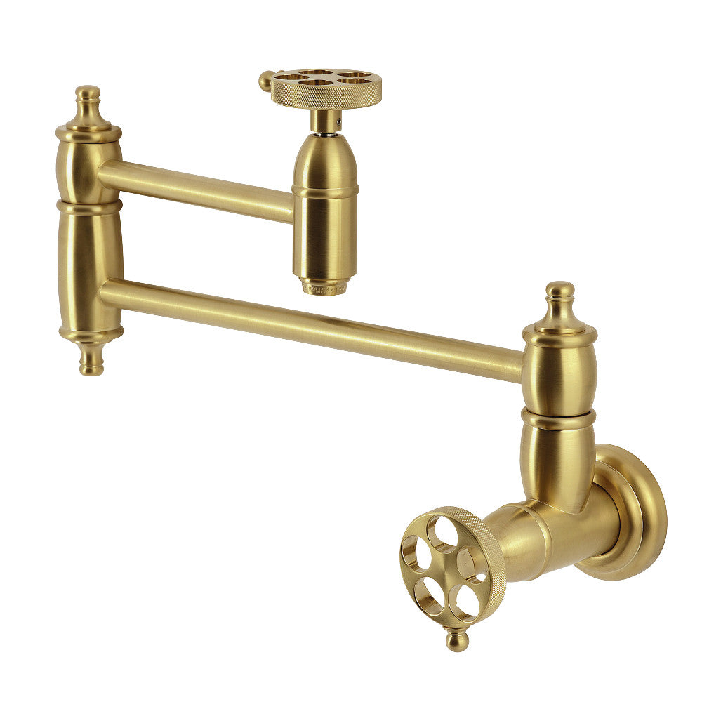 Kingston Brass KS3103RKZ Wendell Wall Mount Pot Filler Faucet with Knurled Handle, Antique Brass