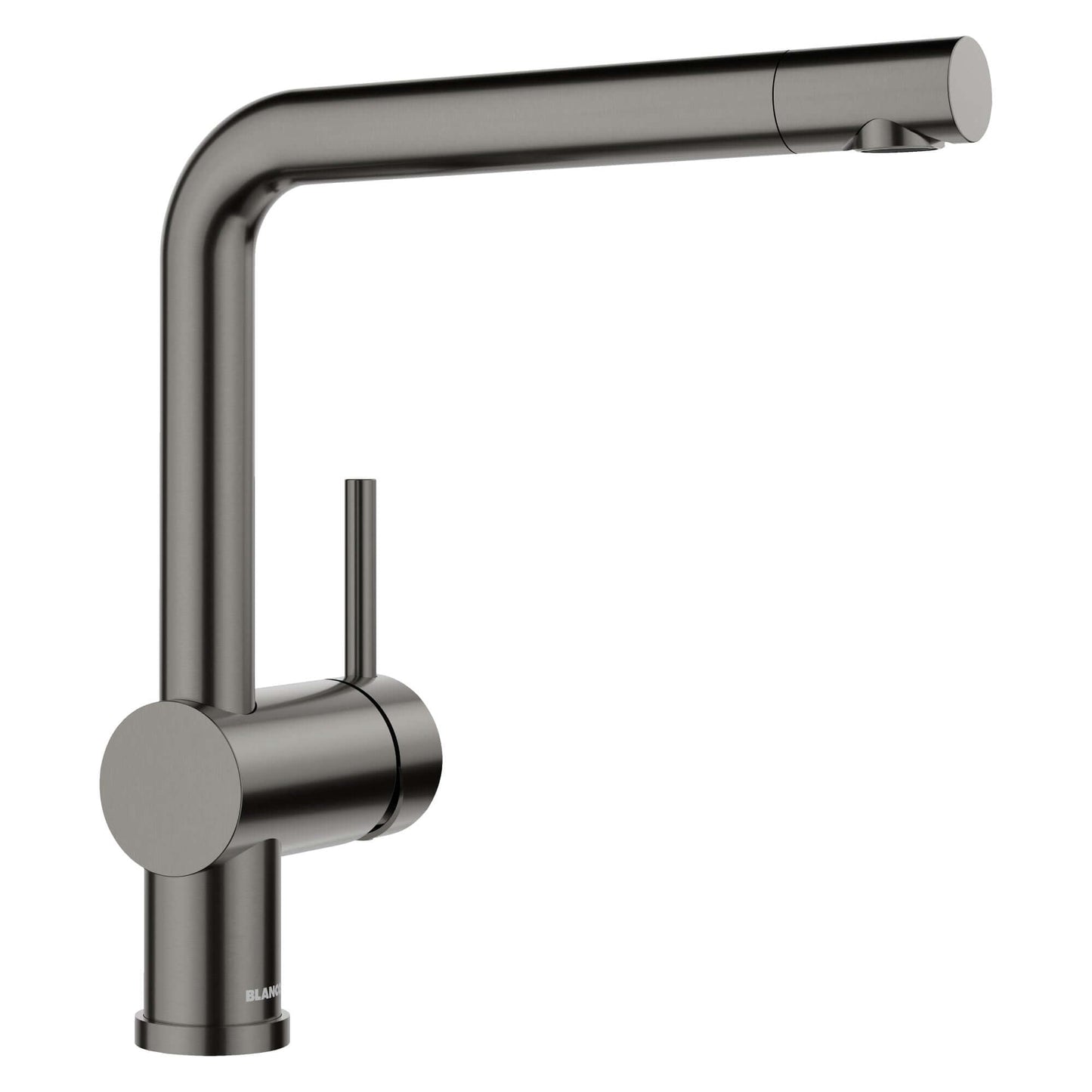 BLANCO Linus Low Arc Pull-Out Dual-Spray Kitchen Faucet - in Satin Dark Steel finish.