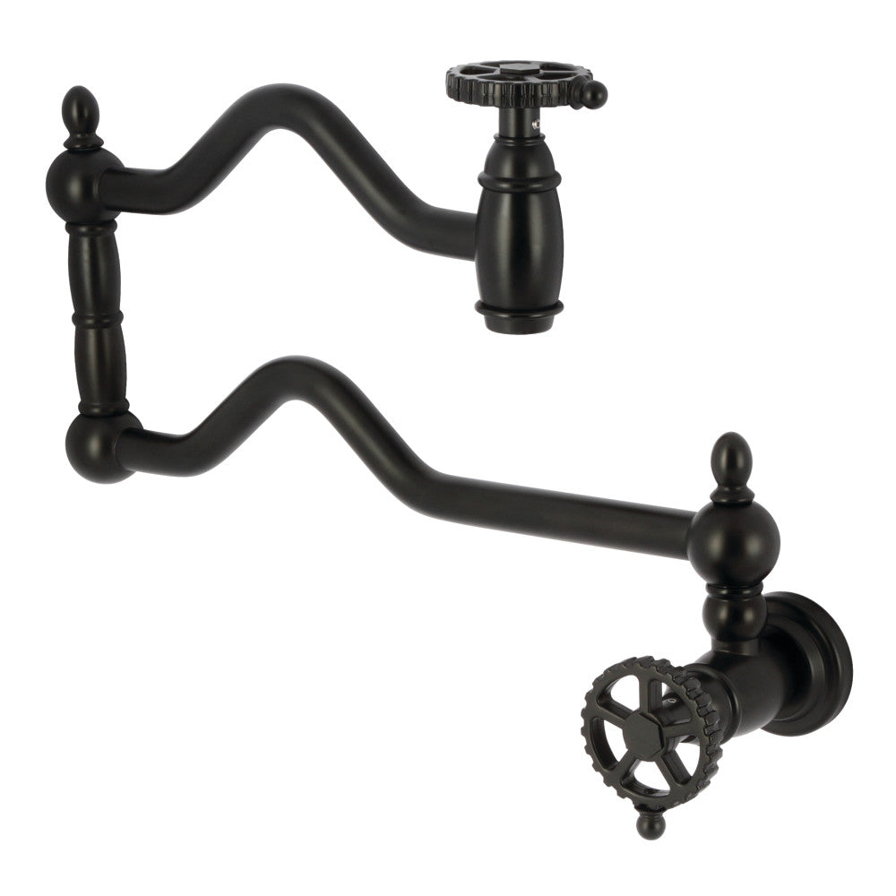 Kingston Brass KS2107CG Fuller Wall Mount Pot Filler Faucet, Brushed Brass in Matte Black finish