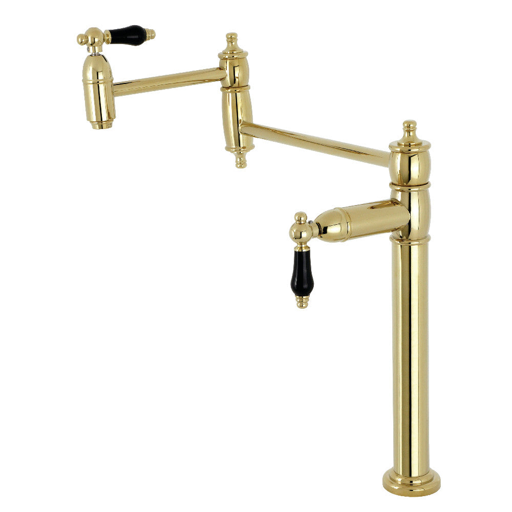 Kingston Brass KS3707PKL Duchess Deck Mount Pot Filler Faucet, Brushed Brass with black porcelain handles