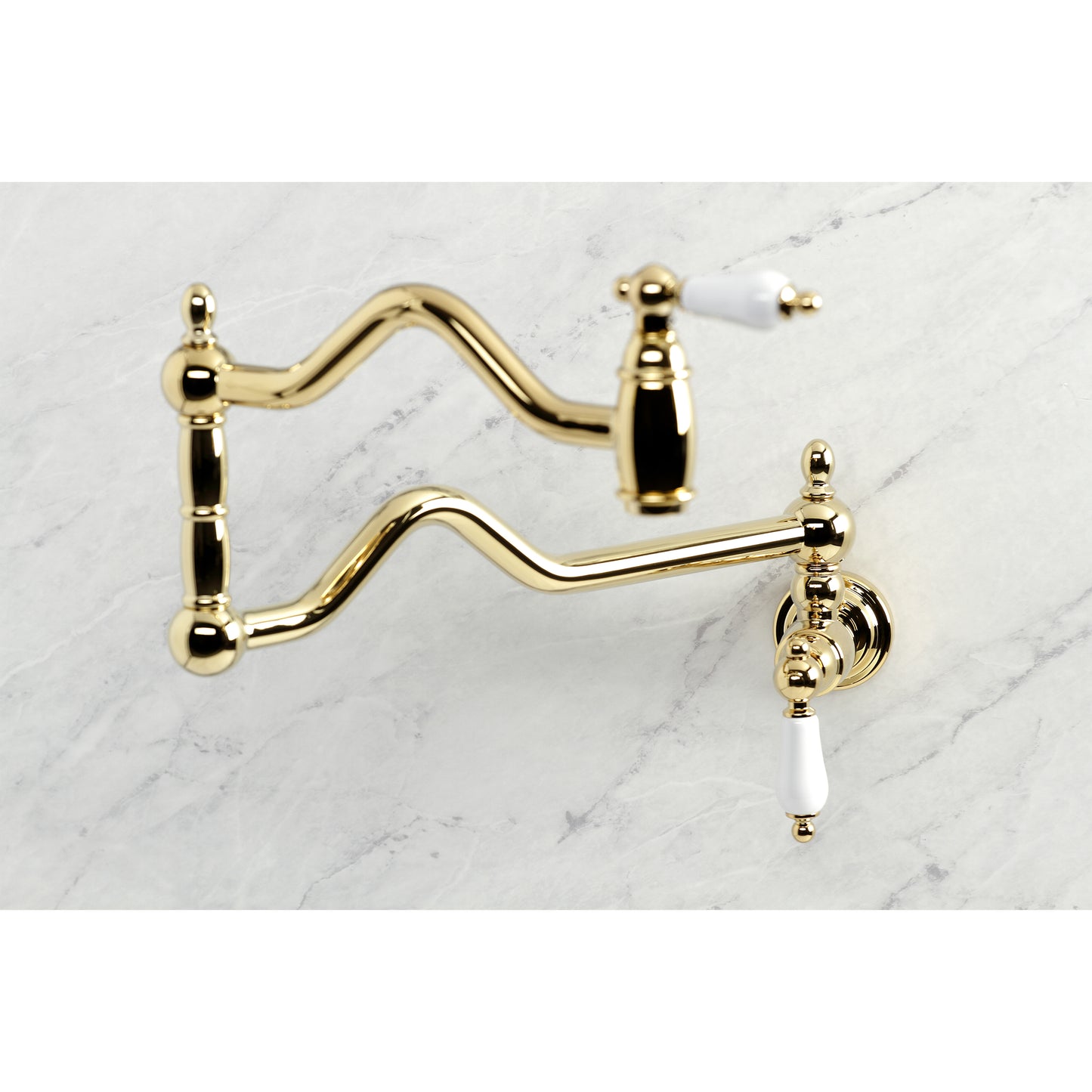 Kingston Brass KS2107PL Heritage Wall Mount Pot Filler Faucet, Brushed Brass, elegant traditional design with foldable swing arms