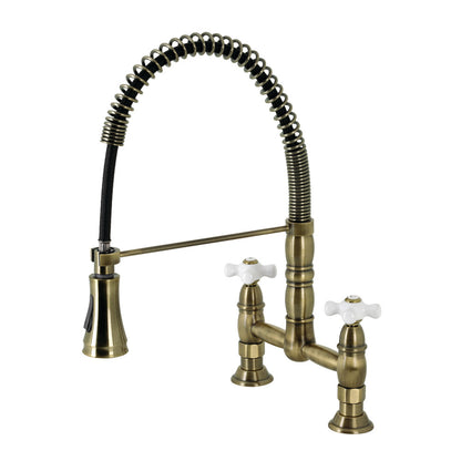 Gourmetier GS1273PX Heritage Double-Handle Deck-Mount Pre-Rinse Bridge Kitchen Faucet, Antique Brass in stylish design