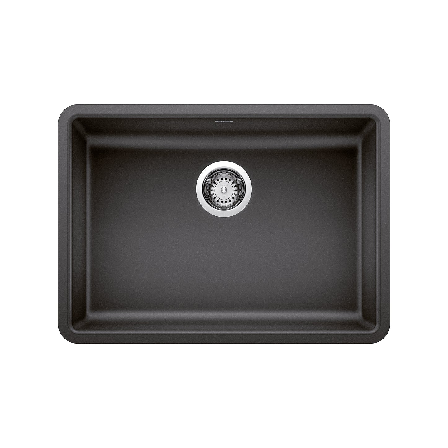 BLANCO Precis SILGRANIT 25" ADA Single Bowl Undermount Kitchen Sink top view showing its sleek design and drain.
