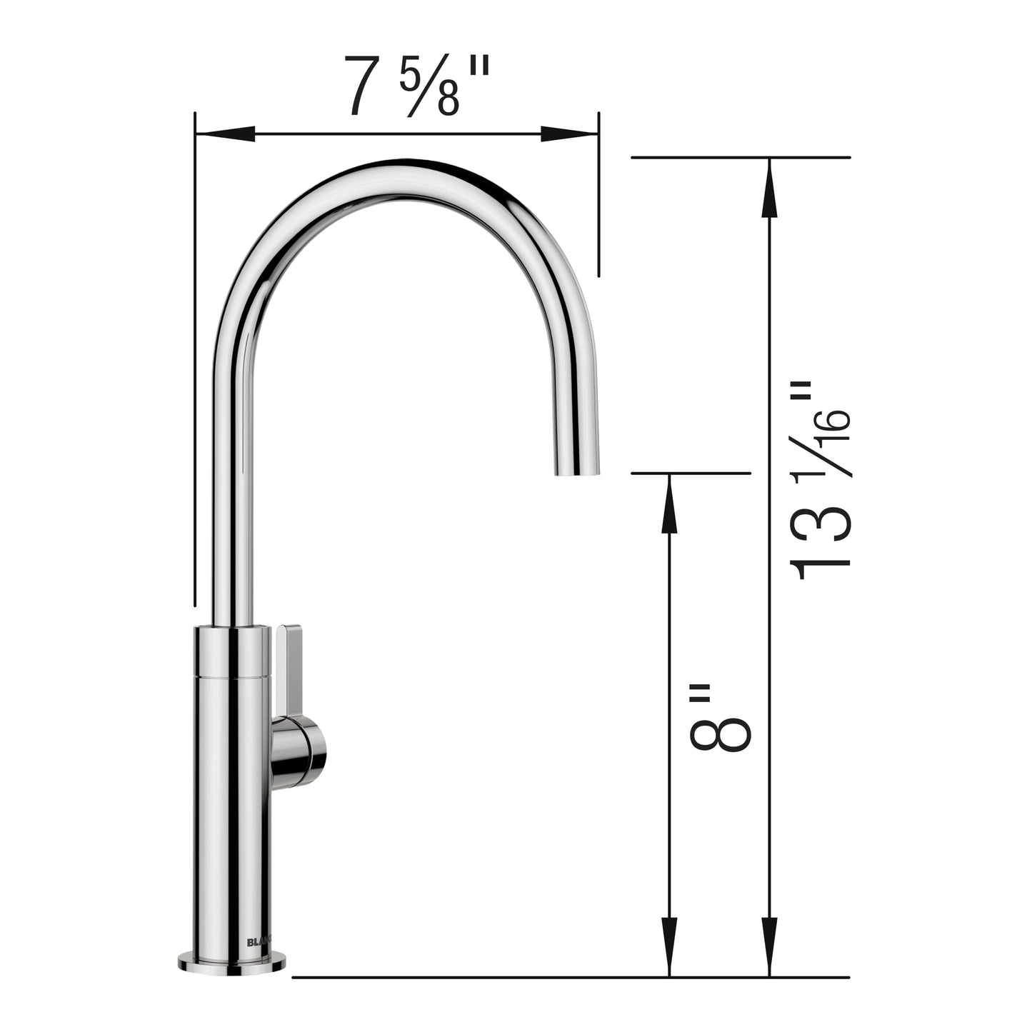 BLANCO Culina II High Arc Beverage Faucet Compatible with Reverse Osmosis Systems dimensions and design