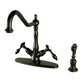 Kingston KS1238TALBS Tudor Two-Handle Kitchen Faucet with Brass Sprayer, Brushed Nickel in oil rubbed bronze finish