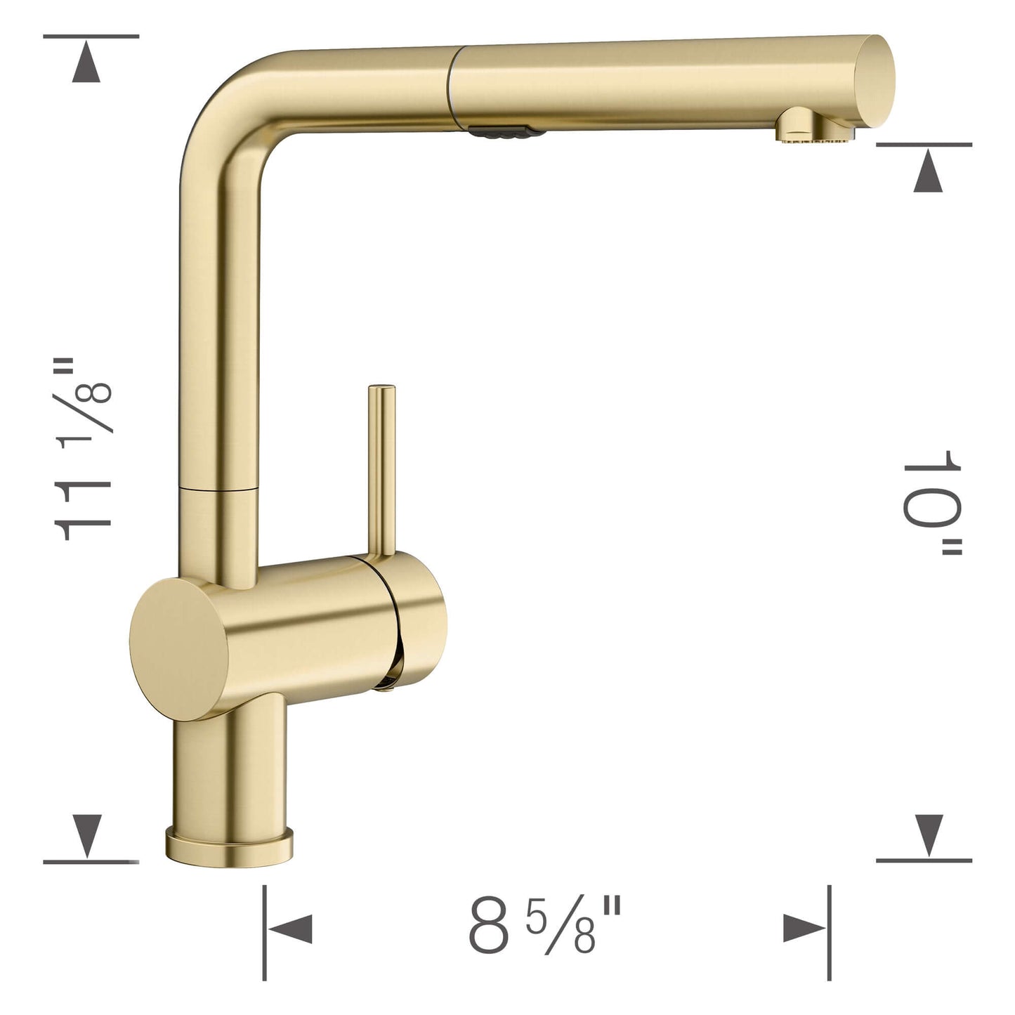 BLANCO Linus Low Arc Pull-Out Dual-Spray Kitchen Faucet - Gold finish dimensions and design features