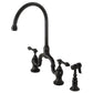 Kingston KS7793ALBS English Country Bridge Kitchen Faucet with Brass Sprayer, Antique Brass in Matte Black finish