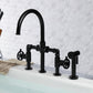 Kingston KS2333RKX Webb Knurled Handle Bridge Kitchen Faucet with Brass Sprayer, Antique Brass