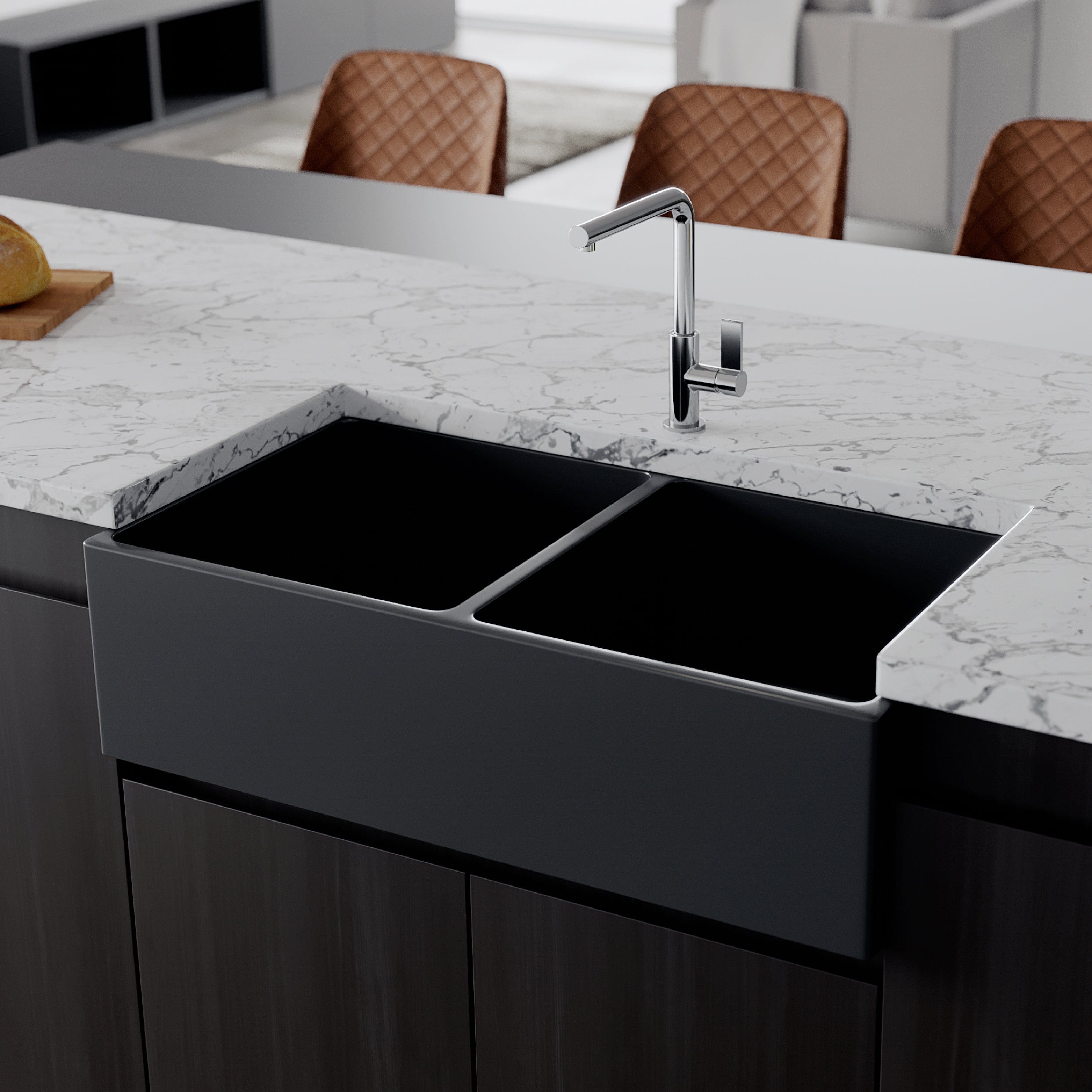 Crestwood 36" Modern Double Bowl Fireclay Sink