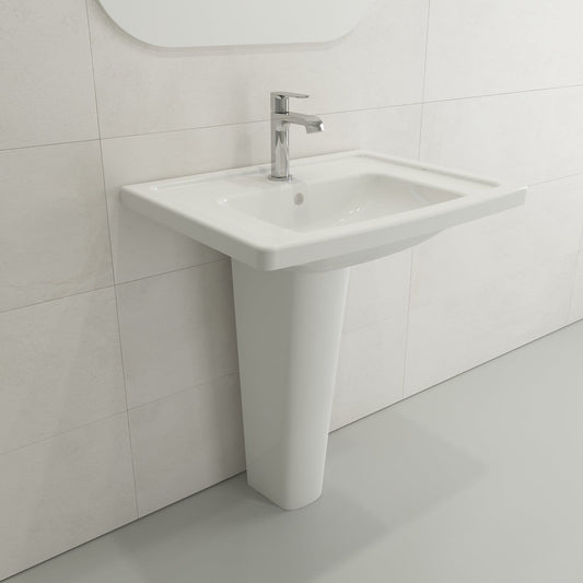 BOCCHI TAORMINA 26.25" Wall-Mounted Sink Basin Fireclay 1-Hole With Overflow in a modern bathroom setting.