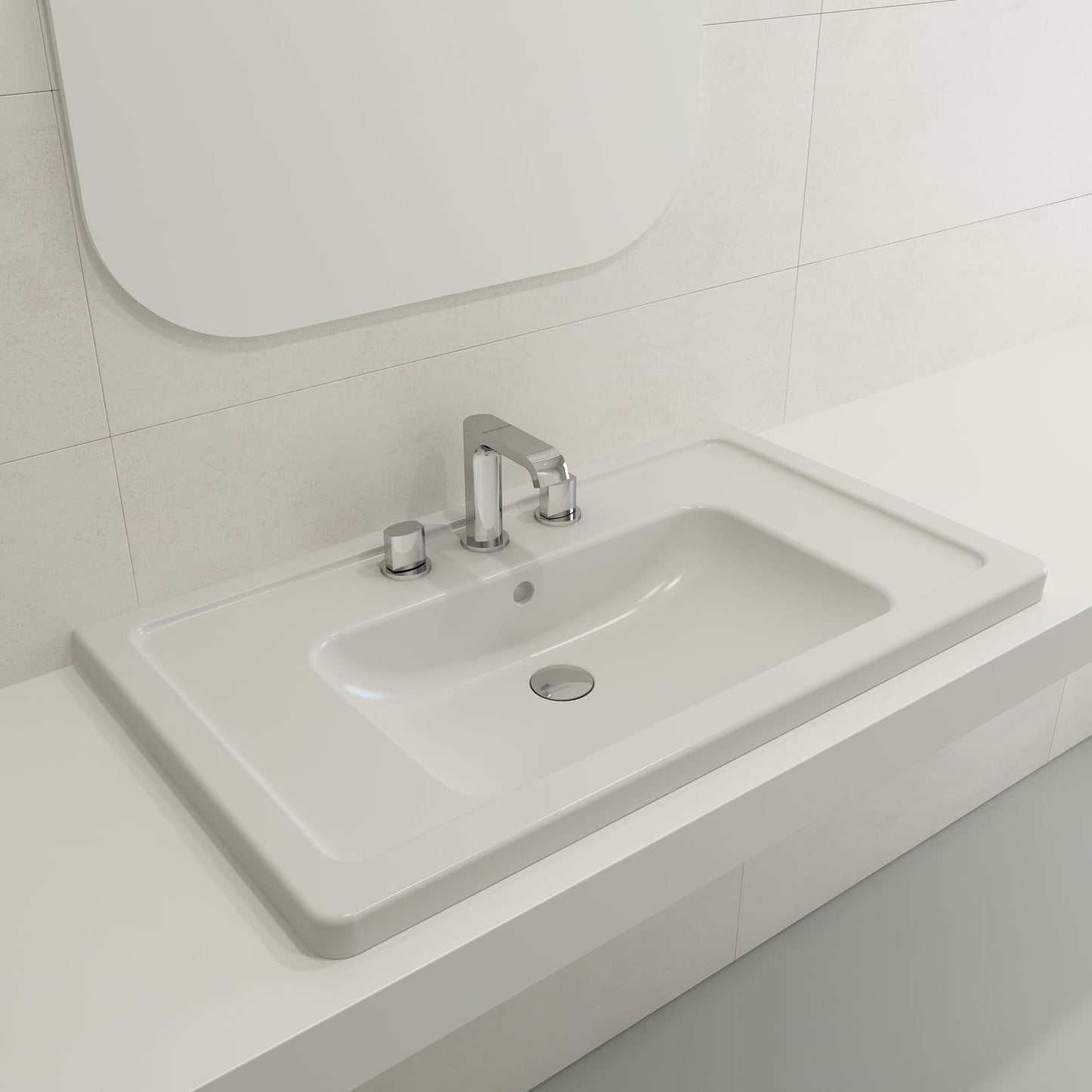 BOCCHI TAORMINA 33.75" Wall-Mounted Sink Basin Fireclay 3-Hole With Overflow