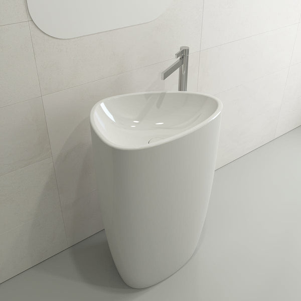BOCCHI ETNA 33.75 Monoblock Pedestal Sink Fireclay With Matching Drain Cover
