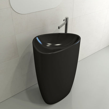 BOCCHI ETNA 33.75" Monoblock Pedestal Sink Fireclay With Matching Drain Cover in modern bathroom design.