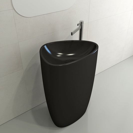 BOCCHI ETNA 33.75" Monoblock Pedestal Sink Fireclay With Matching Drain Cover in modern bathroom design.