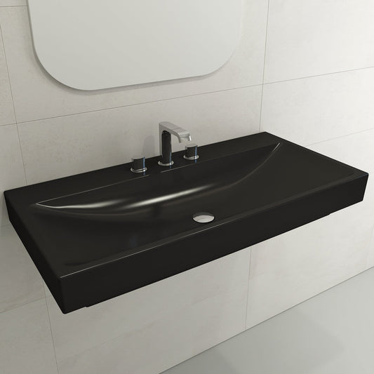 BOCCHI SCALA ARCH 39.75" Wall-Mounted Sink Fireclay 3-Hole in luxurious black finish