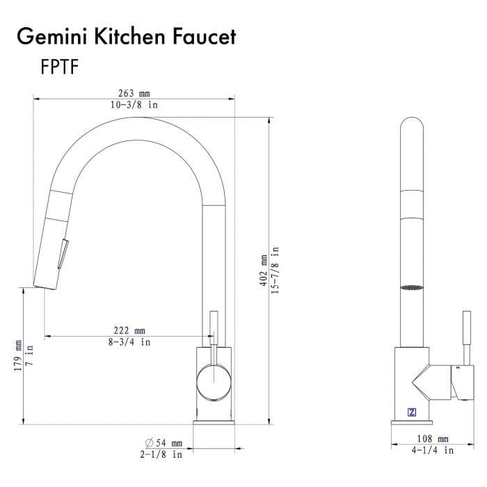 ZLINE Gemini Kitchen Faucet dimensions and design specifications for modern kitchens.