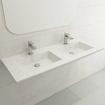 BOCCHI RAVENNA 48" Wall-Mounted Sink Fireclay Double Bowl For Two 1-Hole Faucets With Overflows