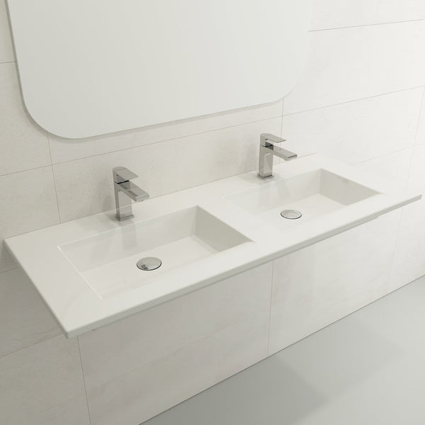 BOCCHI RAVENNA 48 Wall-Mounted Sink Fireclay Double Bowl For Two 1-Hole Faucets With Overflows