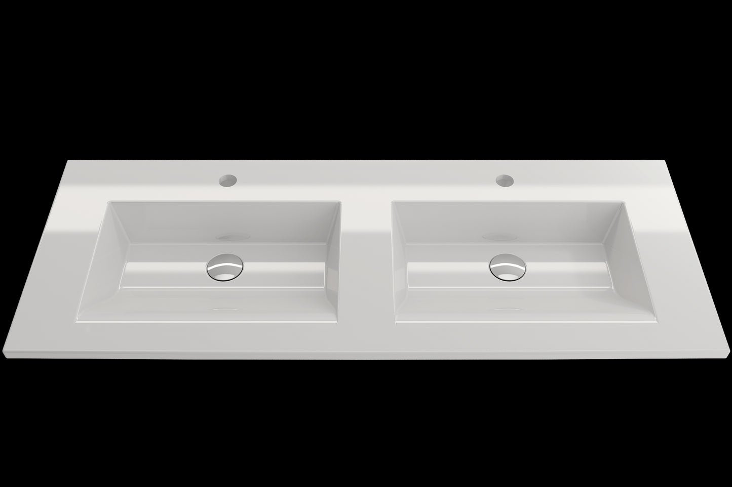 BOCCHI RAVENNA 48" Wall-Mounted Sink Fireclay Double Bowl For Two 1-Hole Faucets With Overflows