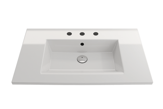 BOCCHI RAVENNA 32.25" Wall-Mounted Sink Fireclay 3-Hole With Overflow on a white background.