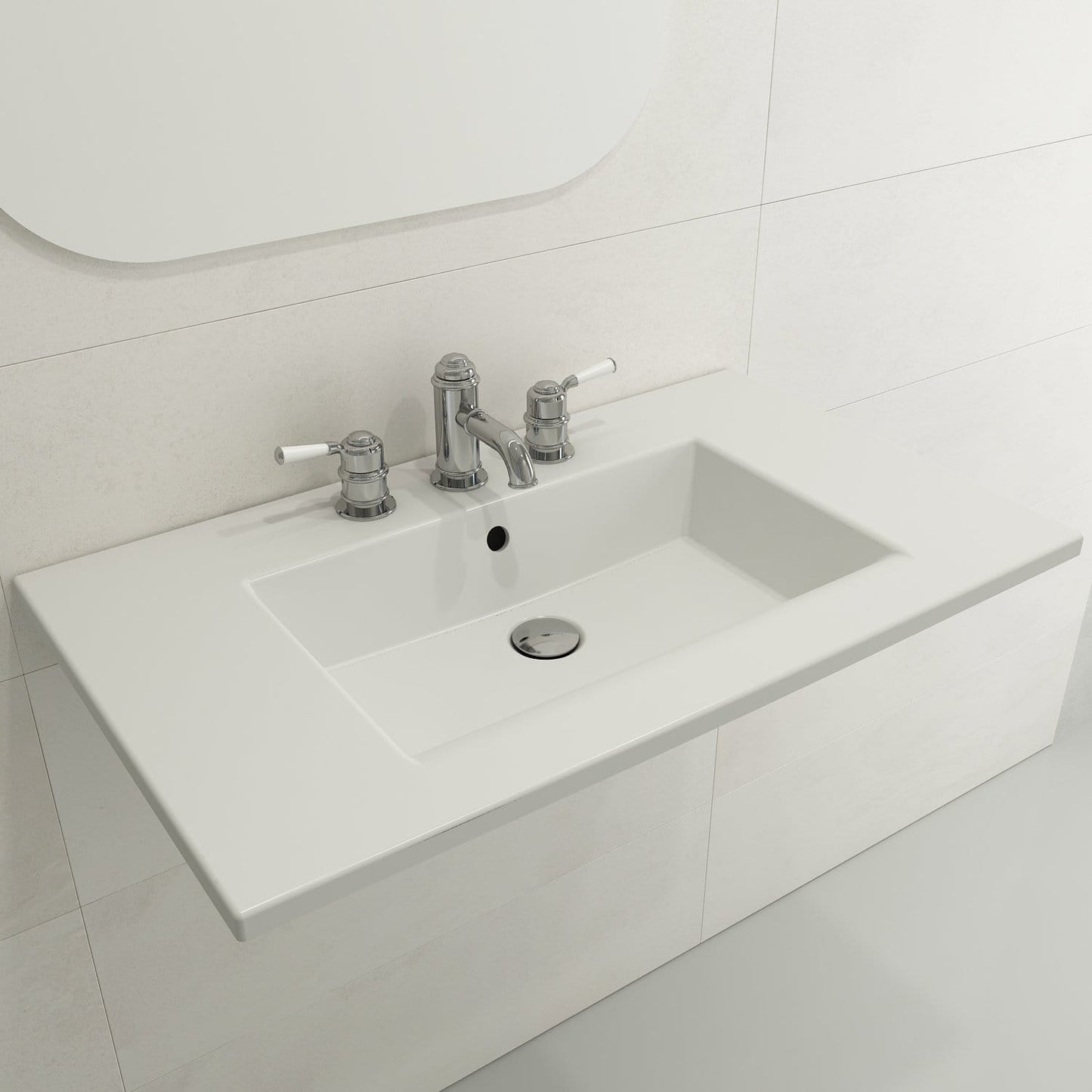 BOCCHI RAVENNA 32.25" Wall-Mounted Sink Fireclay 1-Hole With Overflow