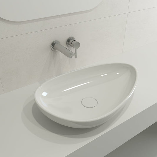 BOCCHI ETNA 23.25" Vessel Fireclay With Matching Drain Cover in modern bathroom setting.