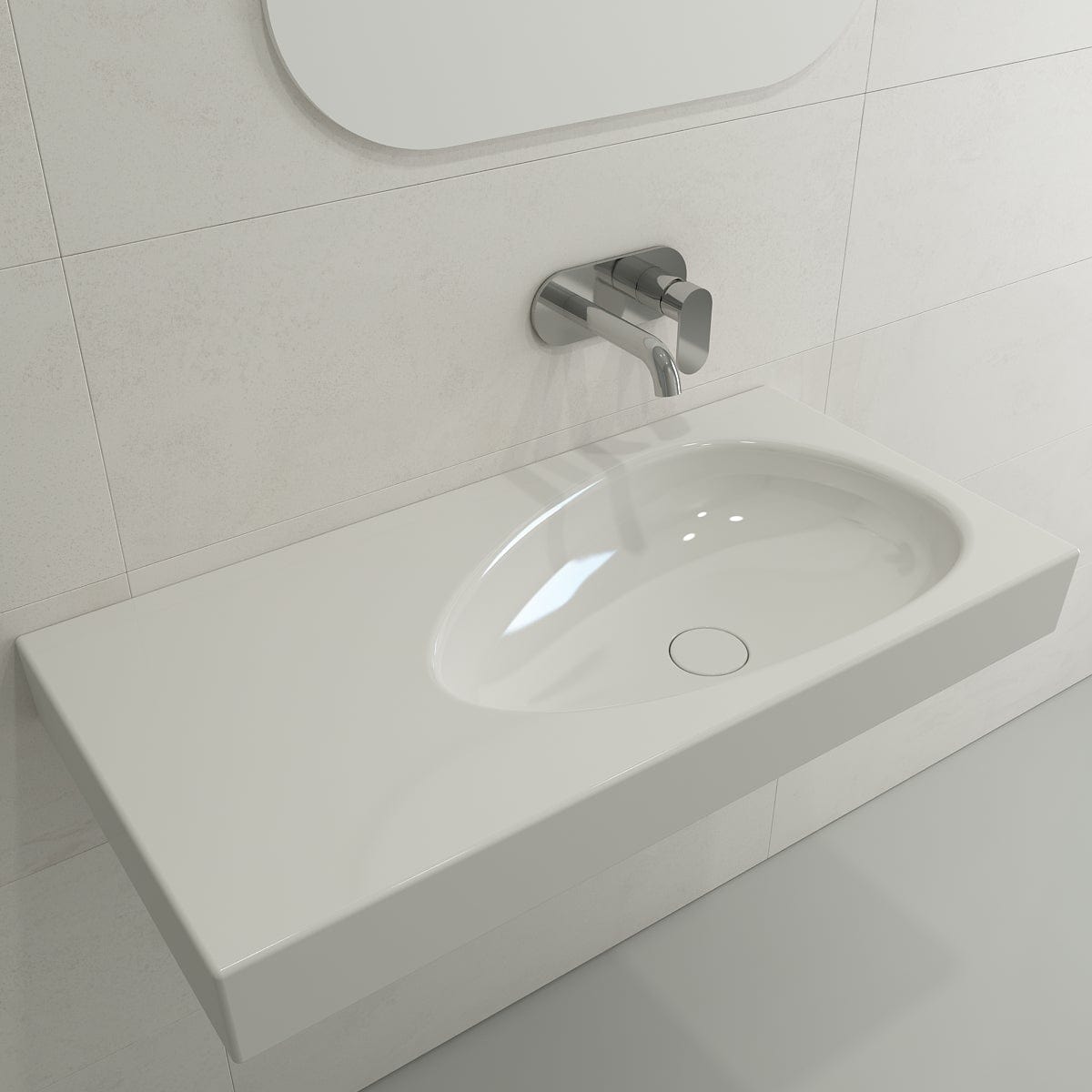 BOCCHI ETNA 35.5" Wall-Mounted Sink Fireclay With Matching Drain Cover