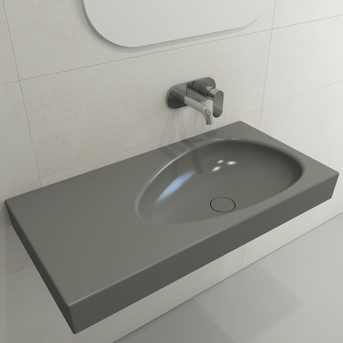 BOCCHI ETNA 35.5" Wall-Mounted Sink Fireclay With Matching Drain Cover