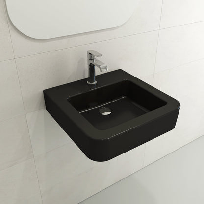 BOCCHI PARMA 19.75" Wall-Mounted Sink Fireclay in. 1-Hole With Overflow installed in modern bathroom.