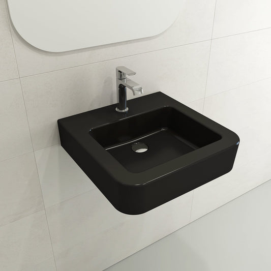 BOCCHI PARMA 19.75" Wall-Mounted Sink Fireclay in. 1-Hole With Overflow installed in modern bathroom.