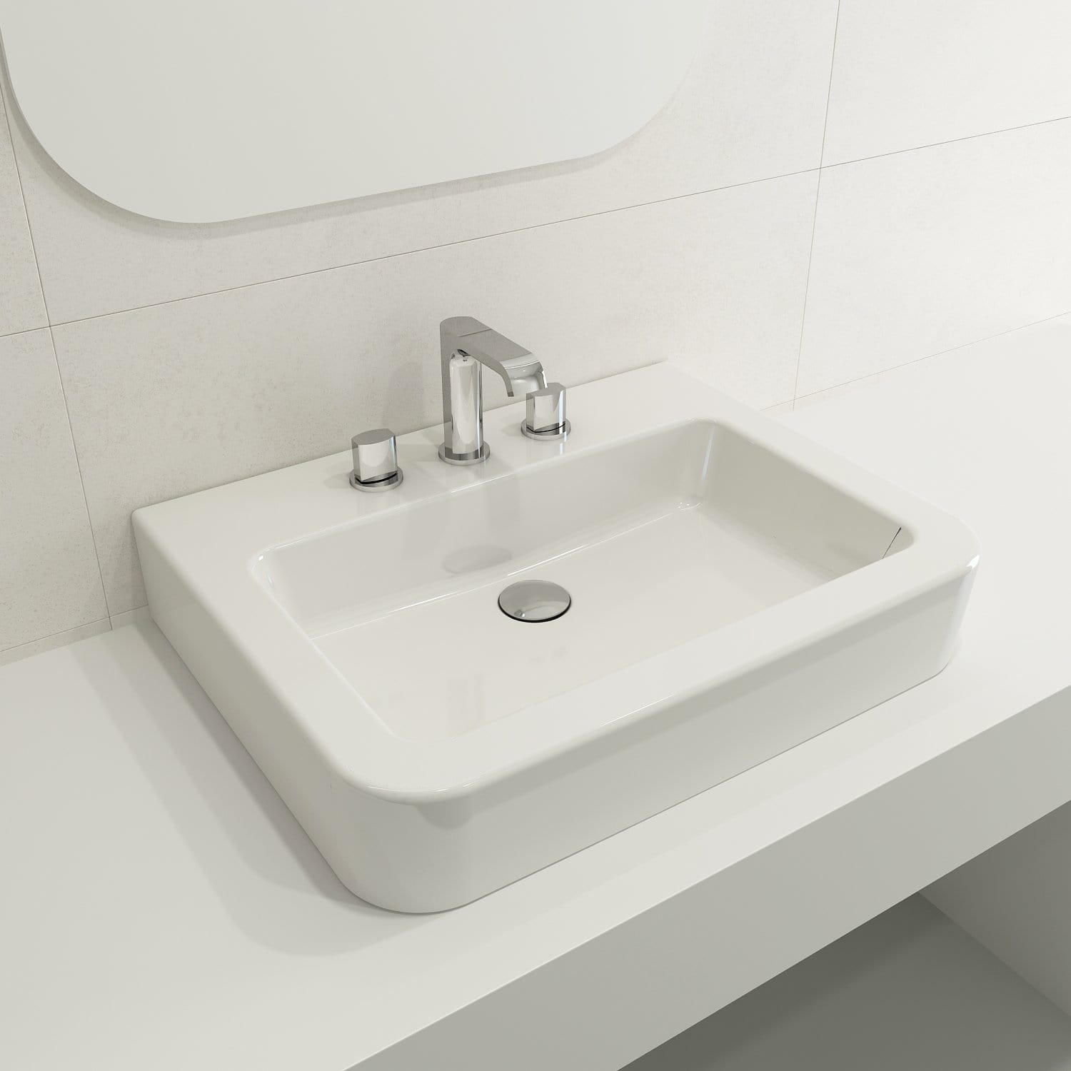 BOCCHI PARMA 25.5" Wall-Mounted Sink Fireclay 3-Hole With Overflow