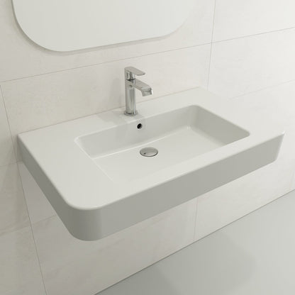 BOCCHI PARMA 33.5" Wall-Mounted Sink Fireclay 1-Hole With Overflow in modern bathroom setting.
