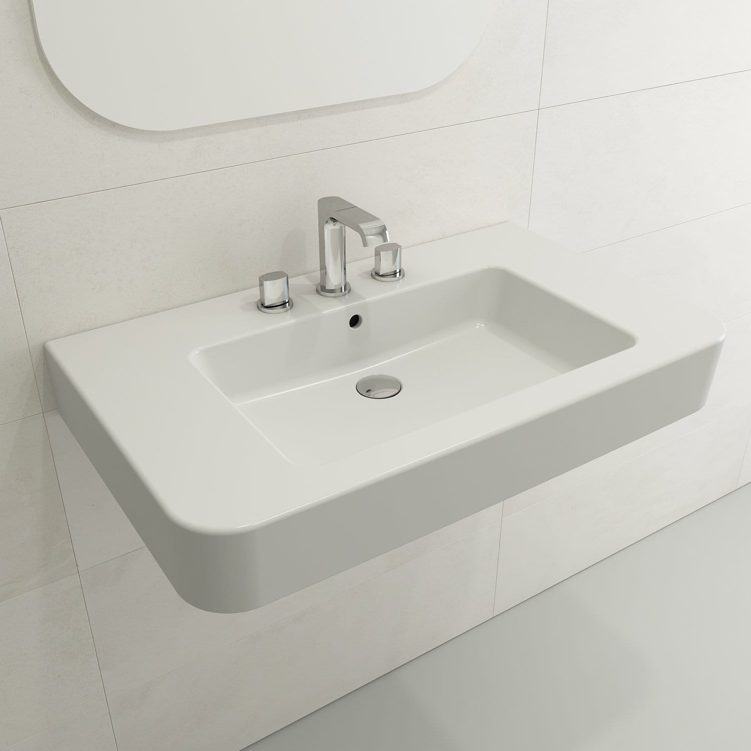 BOCCHI PARMA 33.5" Wall-Mounted Sink Fireclay 3-Hole With Overflow