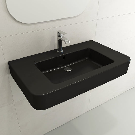 BOCCHI PARMA 33.5" Wall-Mounted Sink Fireclay 1-Hole With Overflow in sleek black color