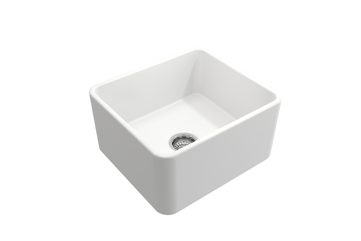 BOCCHI CLASSICO 20" Fireclay Farmhouse Single Bowl Kitchen Sink with Protective Bottom Grid and Strainer, right side view in white.