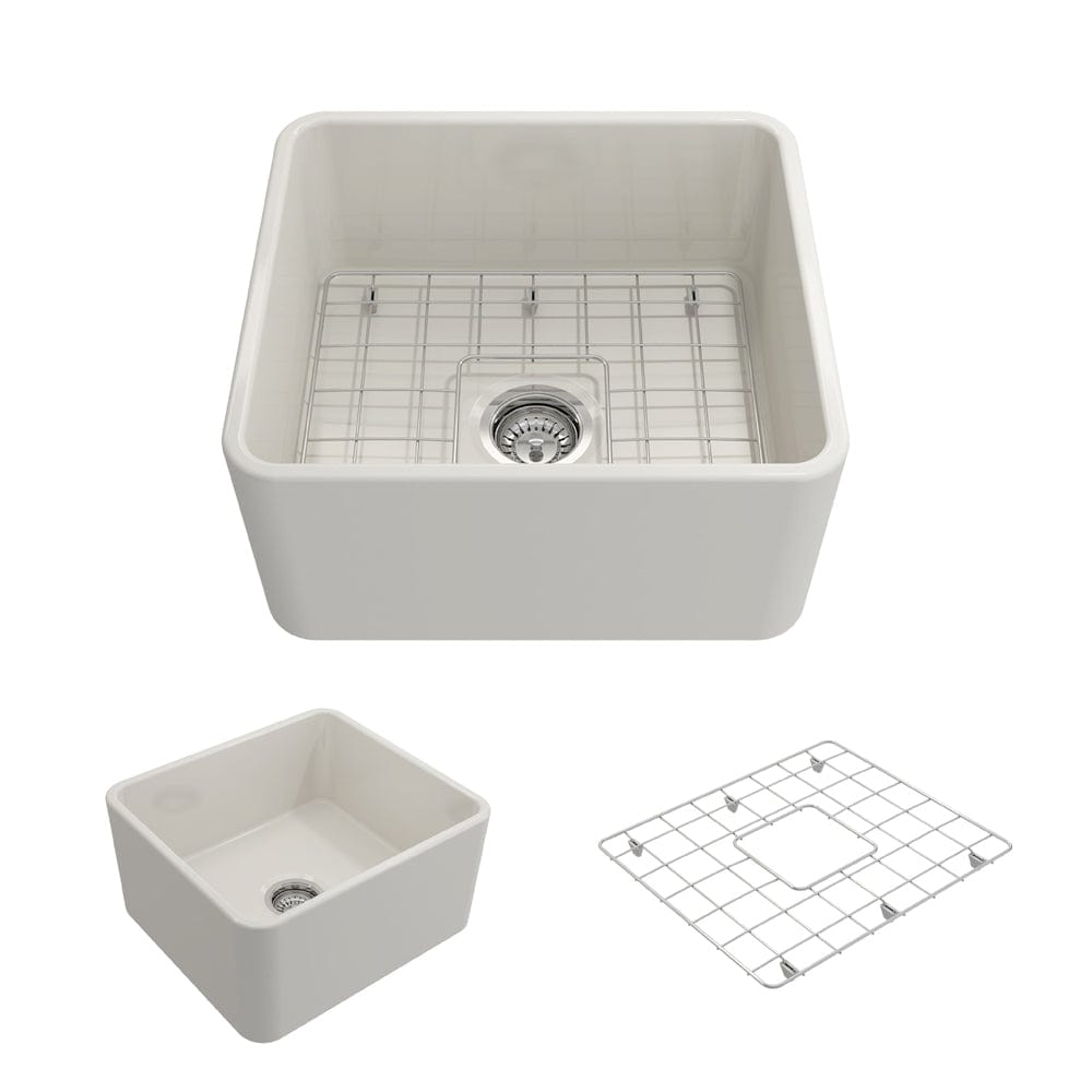 BOCCHI CLASSICO 20" Fireclay Farmhouse Single Bowl Kitchen Sink with Protective Bottom Grid and Strainer top view