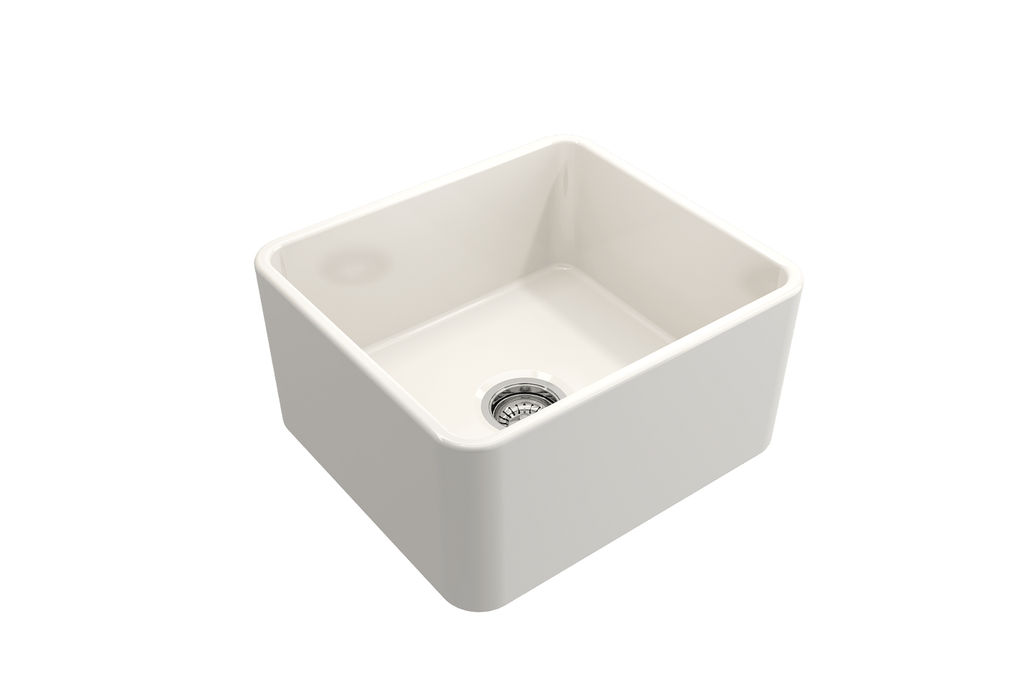 BOCCHI CLASSICO 20" Fireclay Farmhouse Single Bowl Kitchen Sink with Protective Bottom Grid and Strainer, white finish, top view.