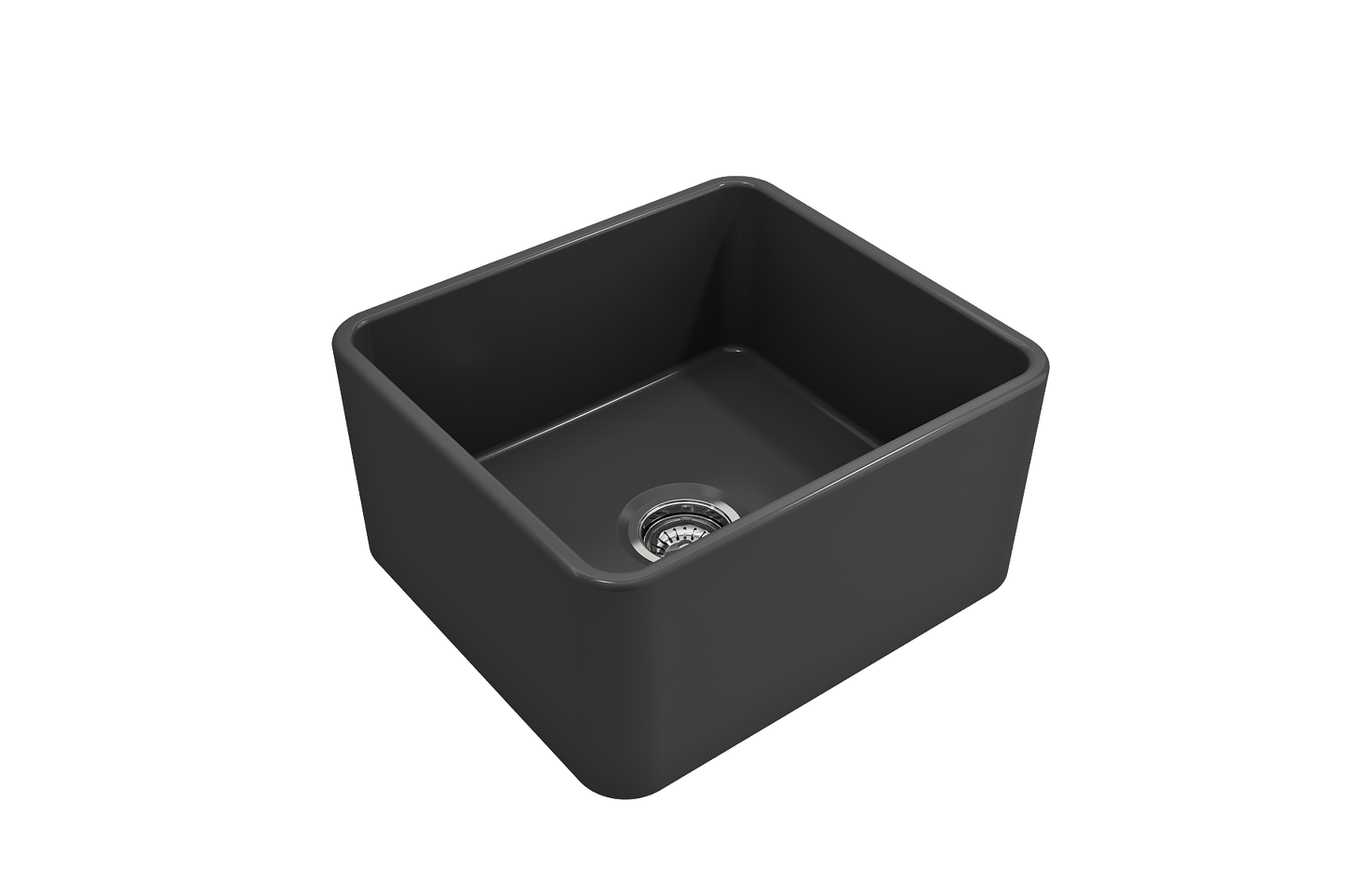 BOCCHI CLASSICO 20" Fireclay Farmhouse Single Bowl Kitchen Sink with Protective Bottom Grid and Strainer in sleek black, top view.