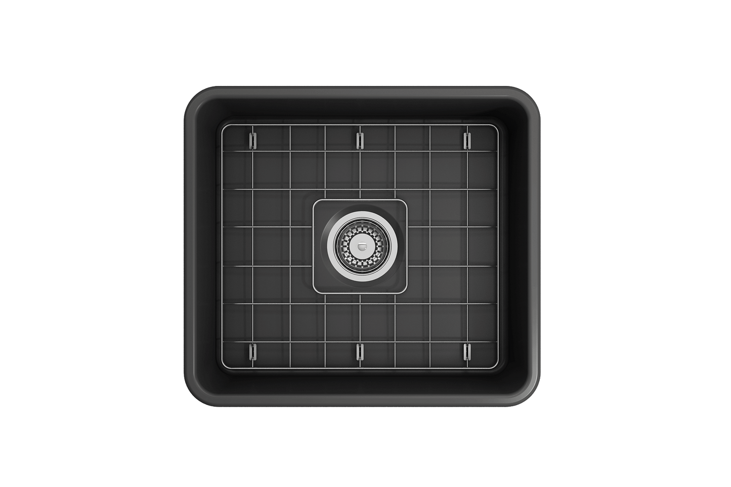 BOCCHI CLASSICO 20" Fireclay Farmhouse Single Bowl Kitchen Sink with Protective Bottom Grid and Strainer - Black Top View