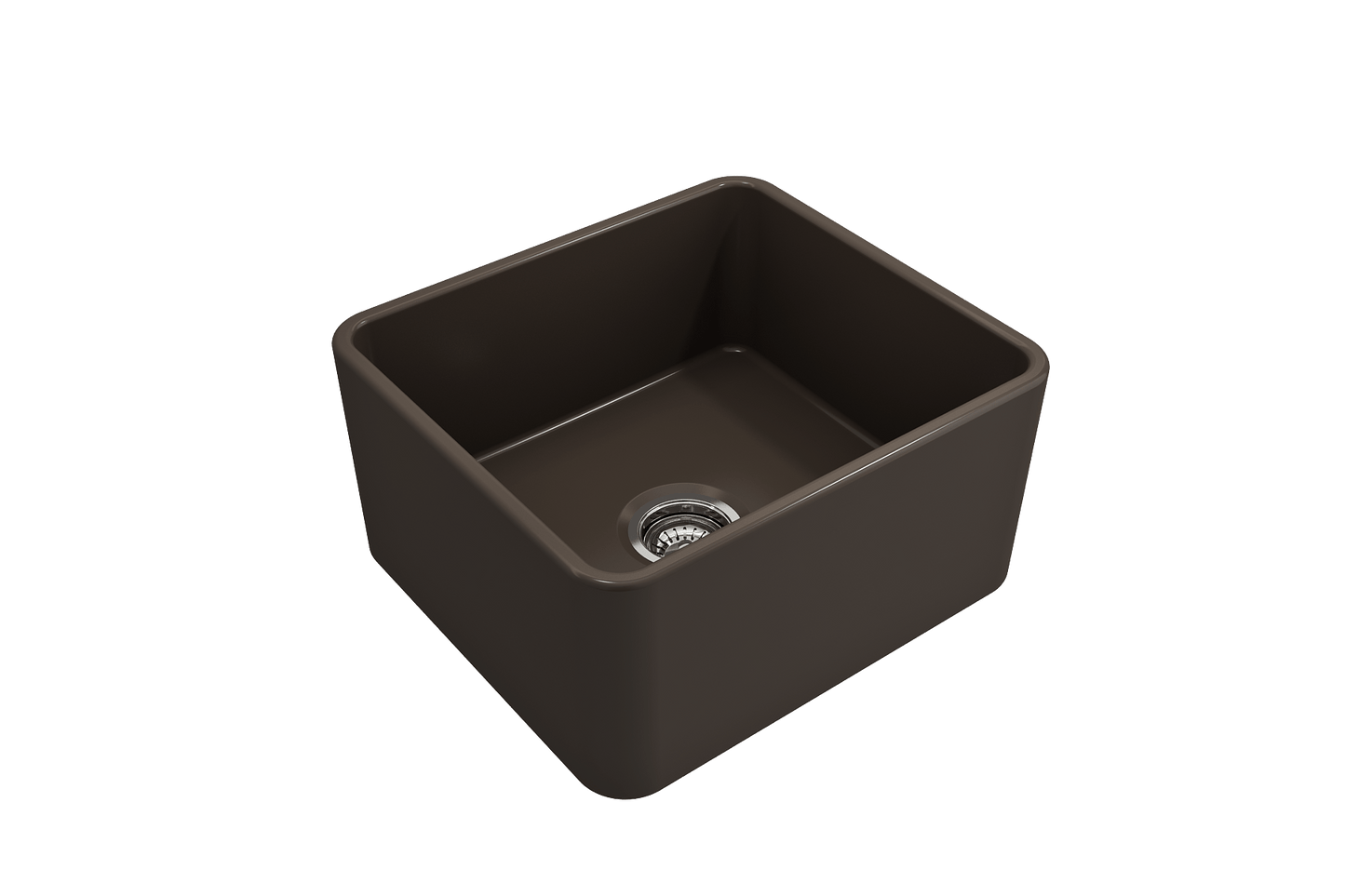 BOCCHI CLASSICO 20" Fireclay Farmhouse Single Bowl Kitchen Sink with Protective Bottom Grid and Strainer in dark brown, right side view