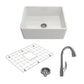 BOCCHI CLASSICO 24" Fireclay Farmhouse Sink Kit with Grid, Strainer & Pagano Faucet in White and Chrome finish.