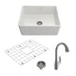 BOCCHI CLASSICO 24" Fireclay Kitchen Sink Kit with Protective Bottom Grid and Strainer with Pagano 2.0 Faucet