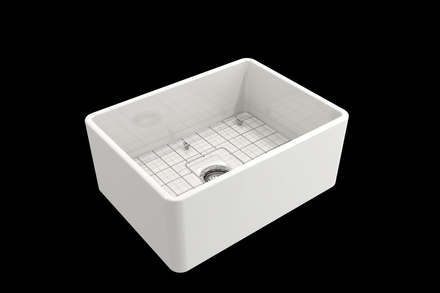 BOCCHI CLASSICO 24" Fireclay Farmhouse Single Bowl Kitchen Sink with protective bottom grid and strainer